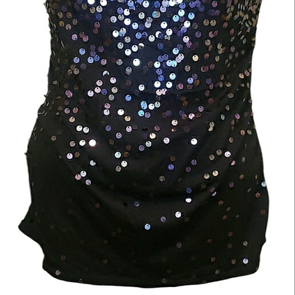 Express Iridescent Metallic Sequins High-Low Strapless Tube Top w/Built-In Bra M - Picture 7 of 16